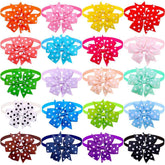 KUTKUT 10Pcs Puppy Collars Adjustable Floral Polka Collars for Small Dog Cat Bow Tie Puppy Neckties Collars Summer Grooming Bowtie Collar Pet Neck Bows Bulk Pet Bowties (ANY 10PCS) - kutkutst
